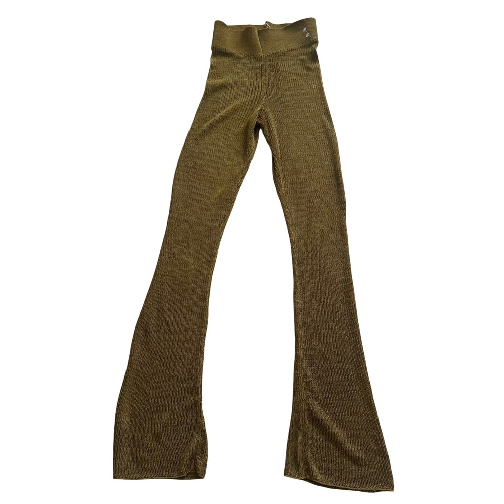 Free People Olive Bronze Metallic Knit Flare Bell Bottom Pants High Waist P/S